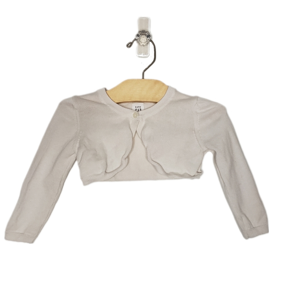Baby Gap 12-18m White Cropped Button Close Long Sleeve Layering Cardigan